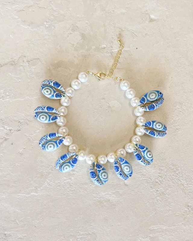 Hand painted eye Shell Pearl Anklet/ Bracelet made by Care Tucker
