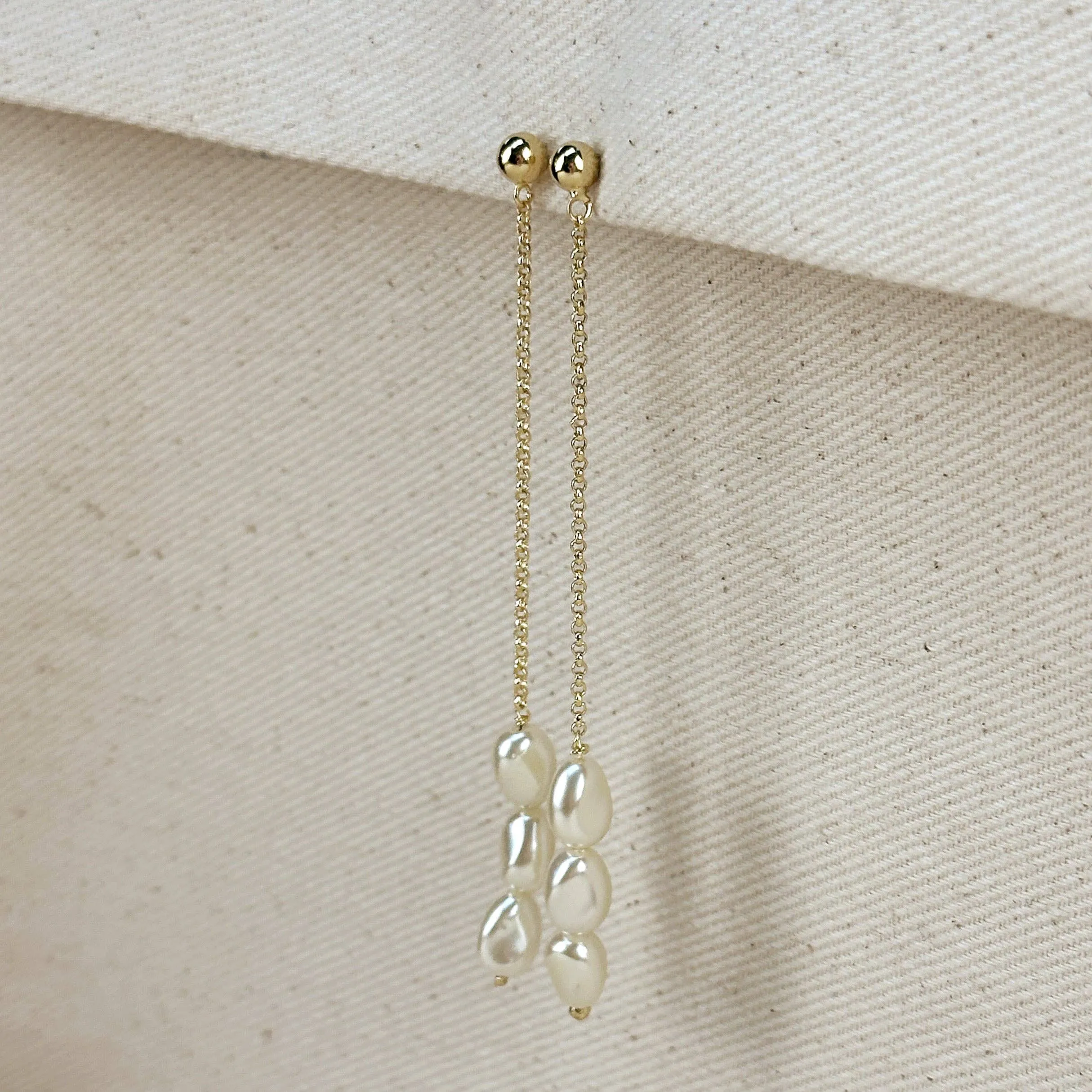 18k Gold Filled Row of Baroque Pearls Drop Earrings sold by Care Tucker product image thumbnail 5