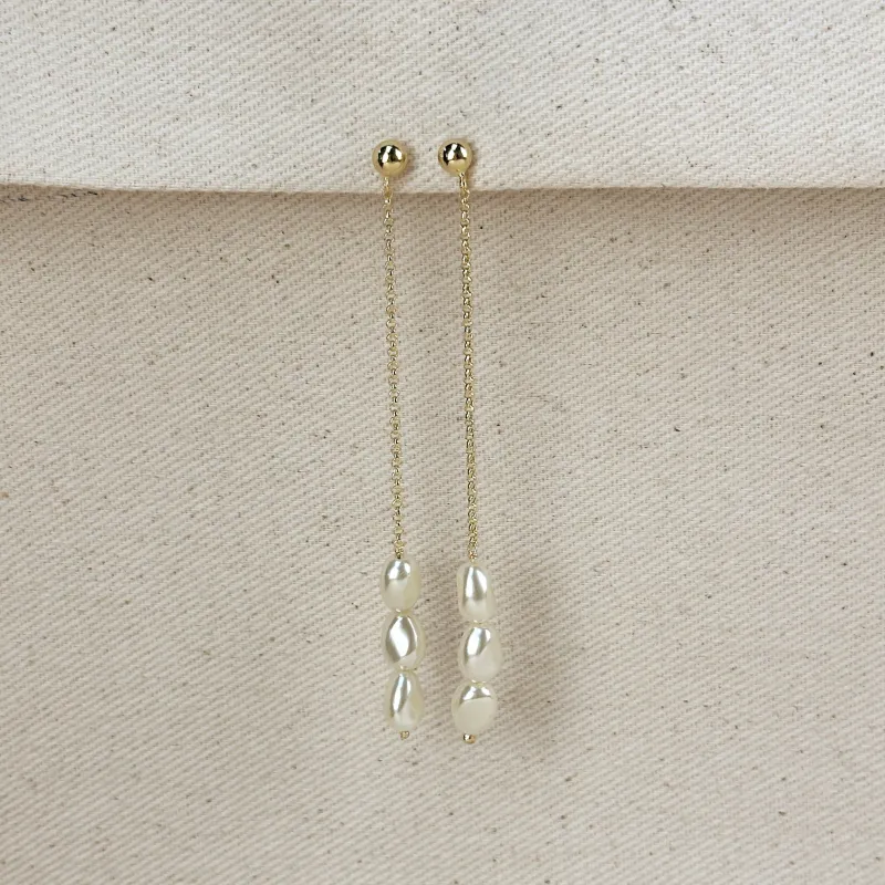 18k Gold Filled Row of Baroque Pearls Drop Earrings made by Care Tucker