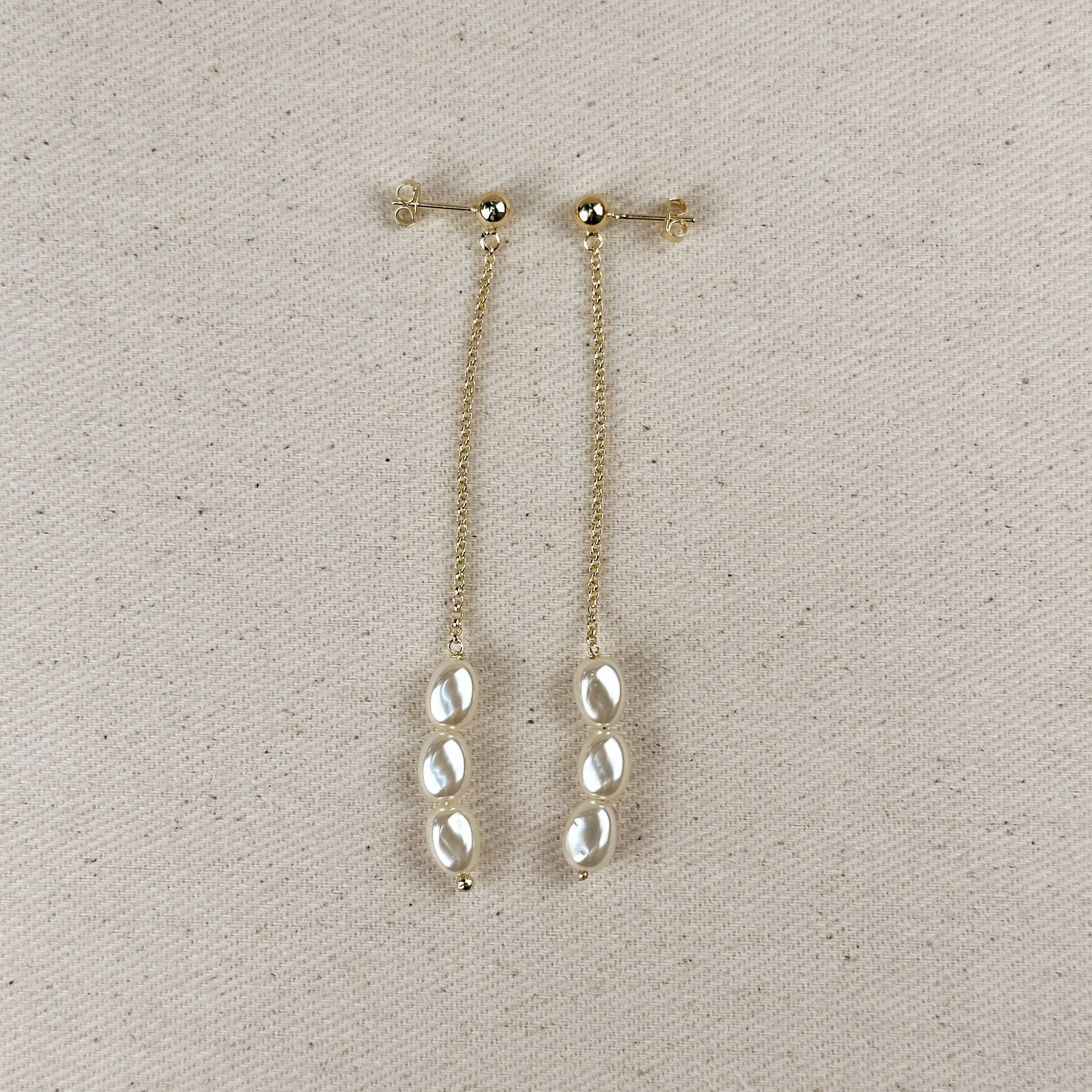 18k Gold Filled Row of Baroque Pearls Drop Earrings sold by Care Tucker product image thumbnail 3