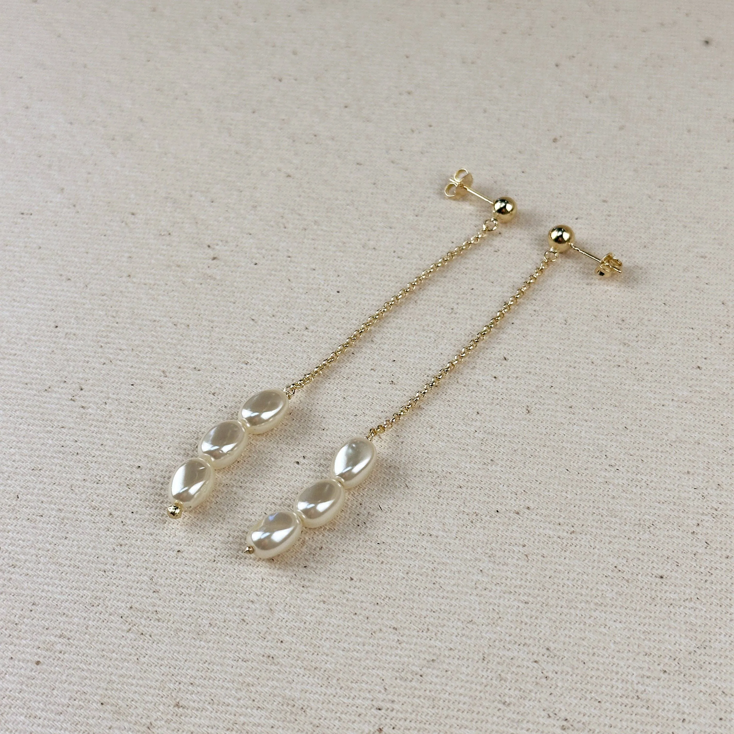 18k Gold Filled Row of Baroque Pearls Drop Earrings sold by Care Tucker product image thumbnail 4