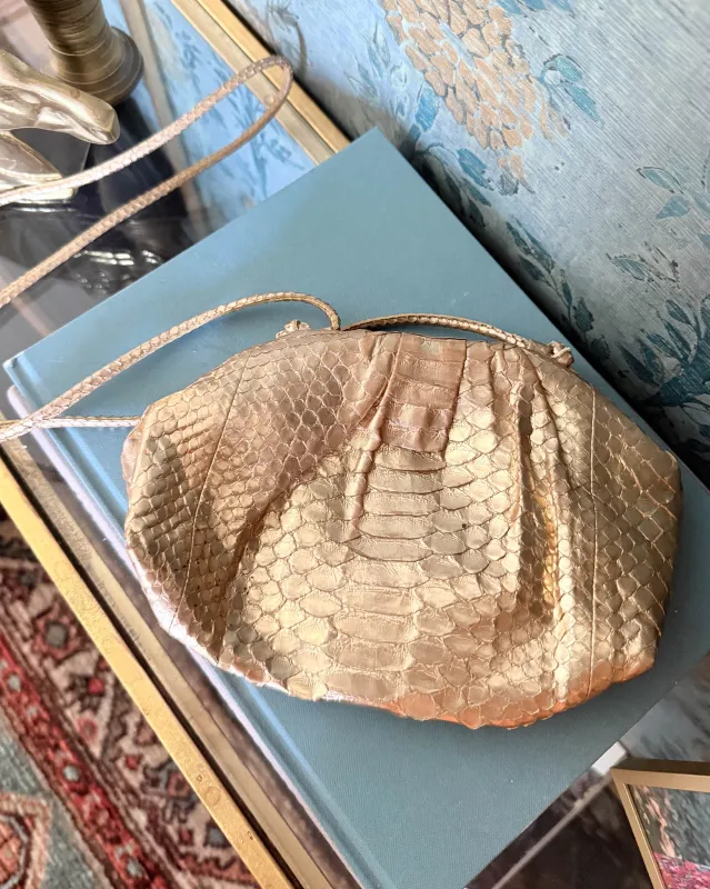 Vintage Gold Snakeskin Leather Clutch Convertible Crossbody Bag made by Care Tucker