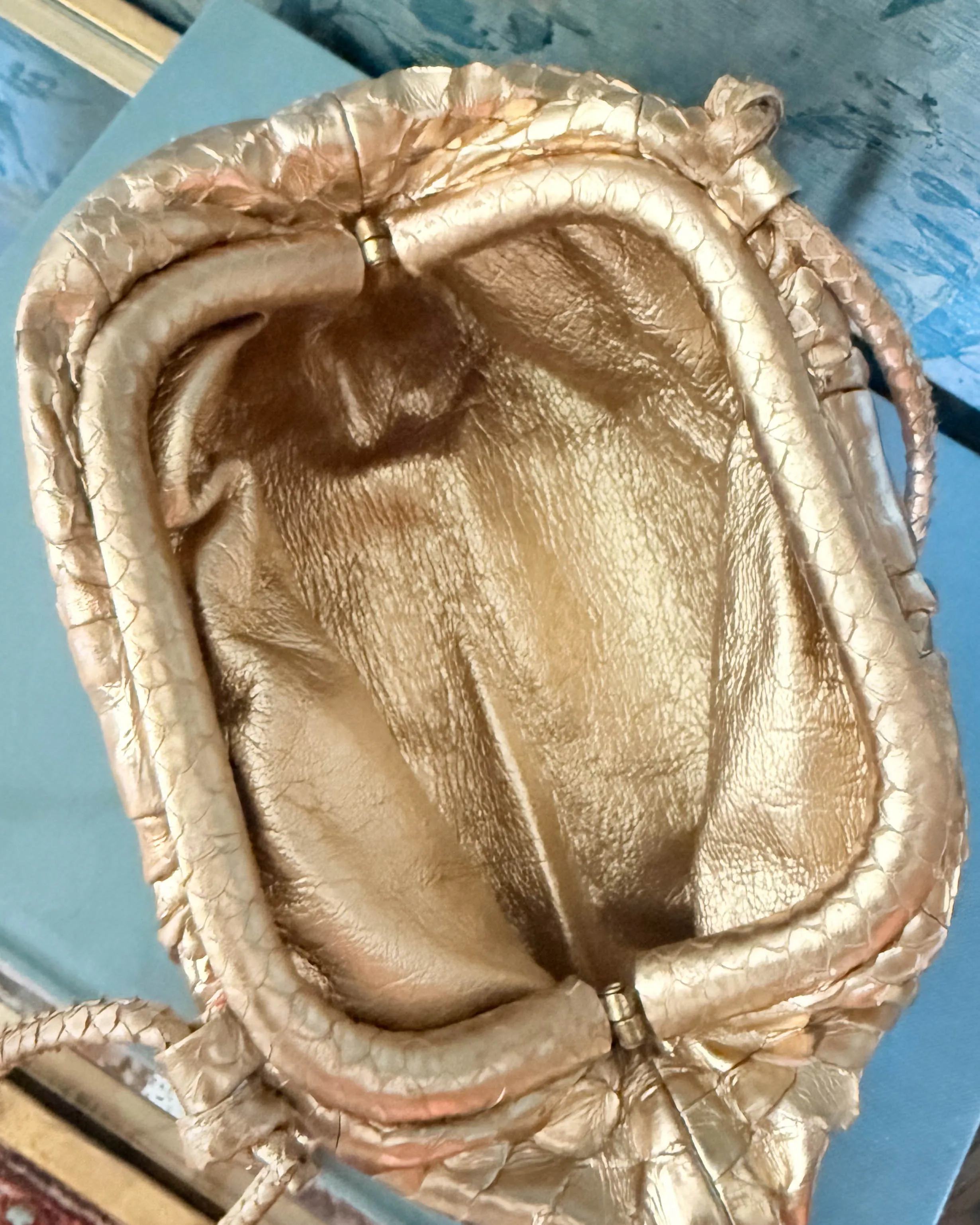 Vintage Gold Snakeskin Leather Clutch Convertible Crossbody Bag sold by Care Tucker product image thumbnail 2