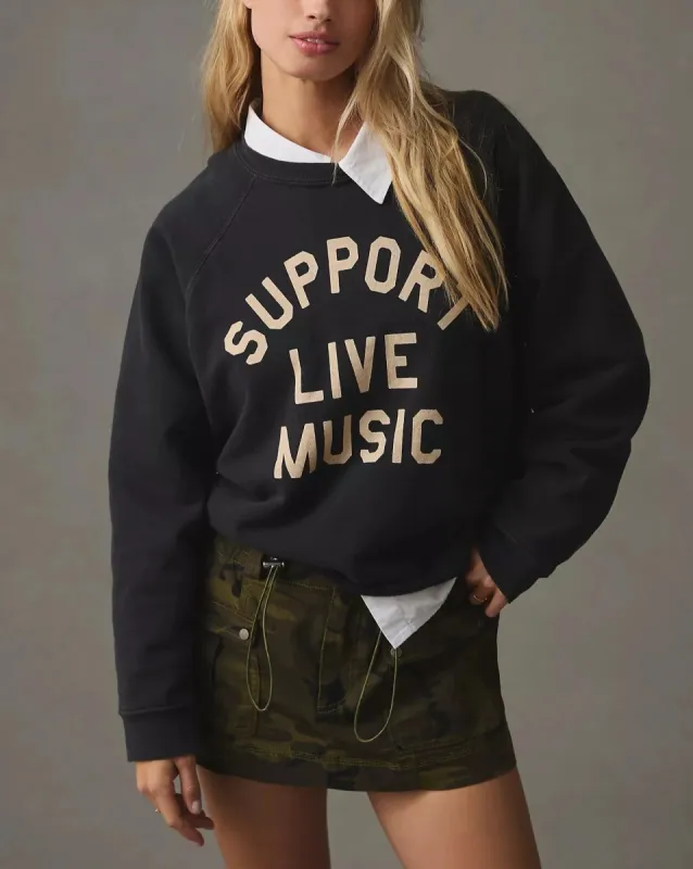 Original Retro Brand Support Live Music Crop Sweatshirt sold by Care Tucker