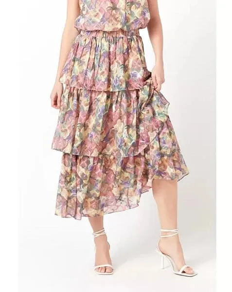 FLORAL TIERED MAXI SKIRT sold by Care Tucker