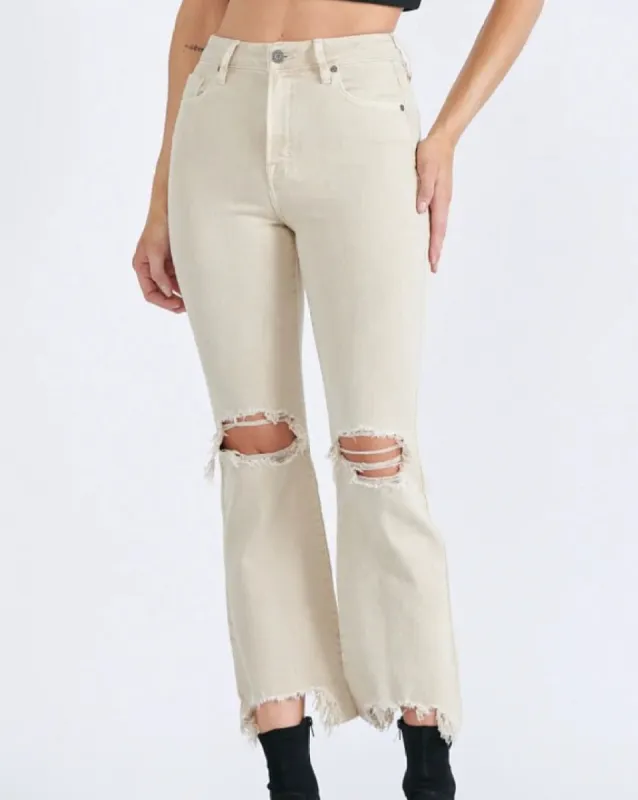 Khaki Cropped Flares Jeans sold by Care Tucker