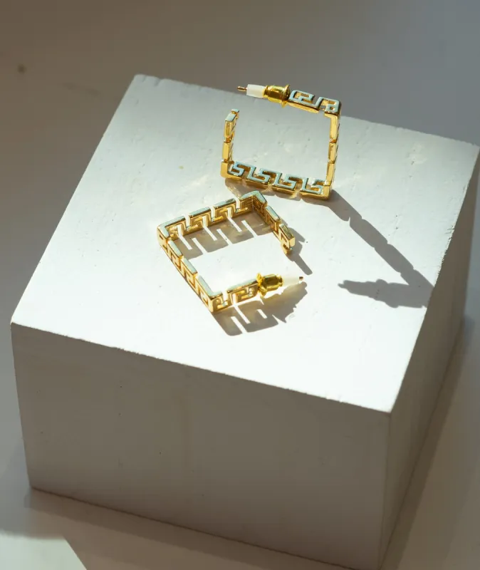 Greek Key Patterned Earrings made by Care Tucker
