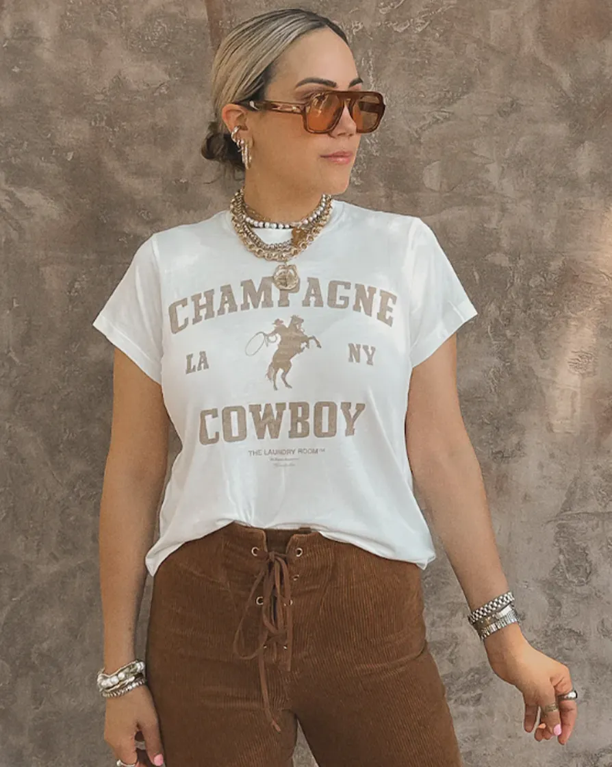 Champagne Cowboy Perfect Tee sold by Care Tucker
