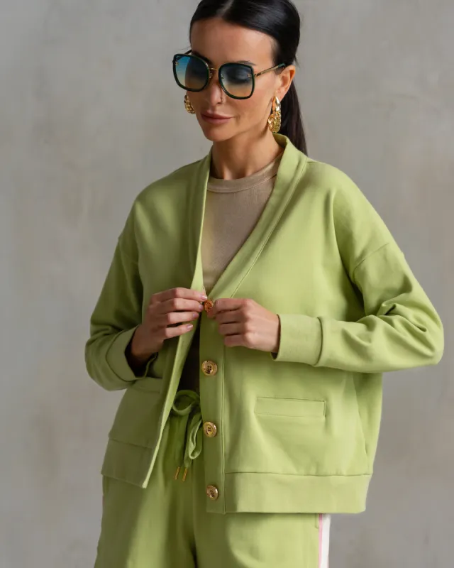 Court Interlock Cardigan Palm Green made by Care Tucker
