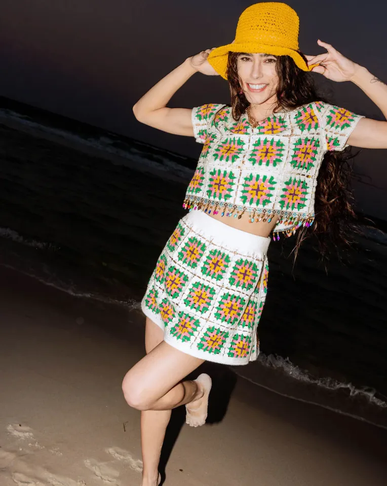 White Multi Crochet Beaded Top sold by Care Tucker