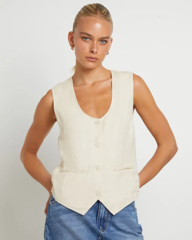 Soho Linen Vest - Biscuit sold by Care Tucker
