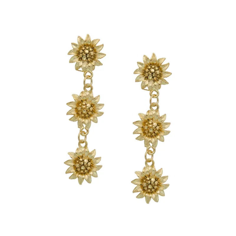 Triple Sunflower Dangle Earrings sold by Care Tucker