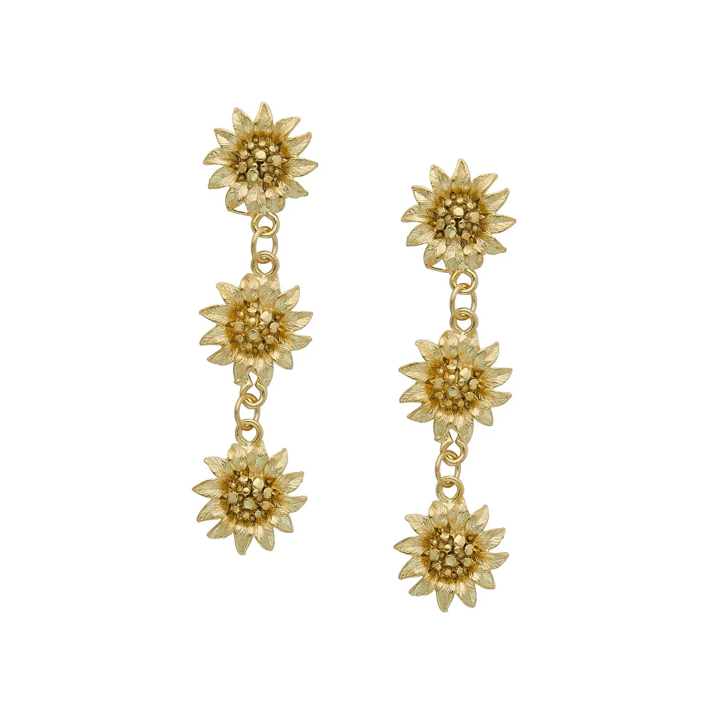 Triple Sunflower Dangle Earrings sold by Care Tucker