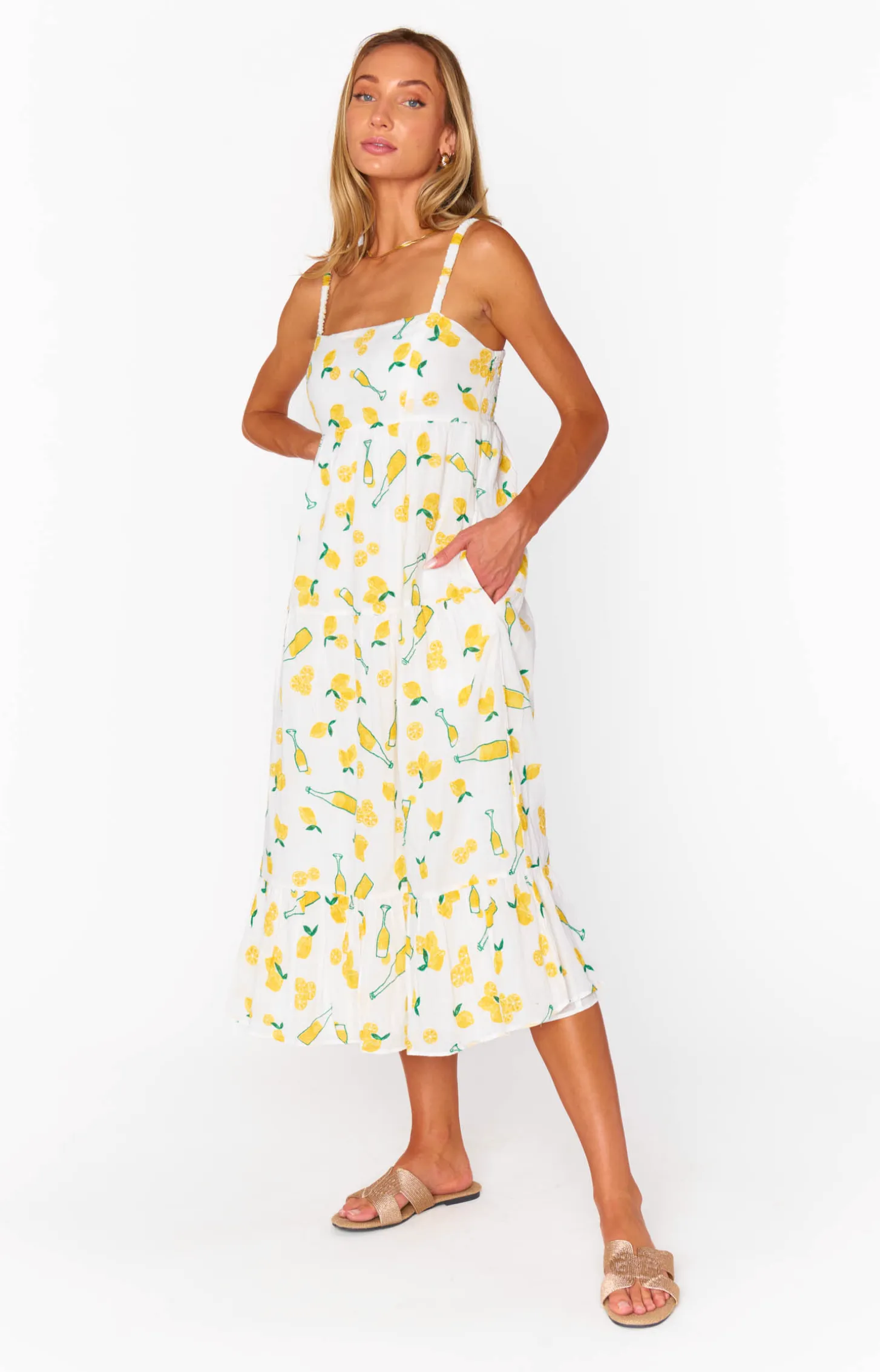 Summer Fling Midi Dress Limoncello Embroidery sold by Care Tucker