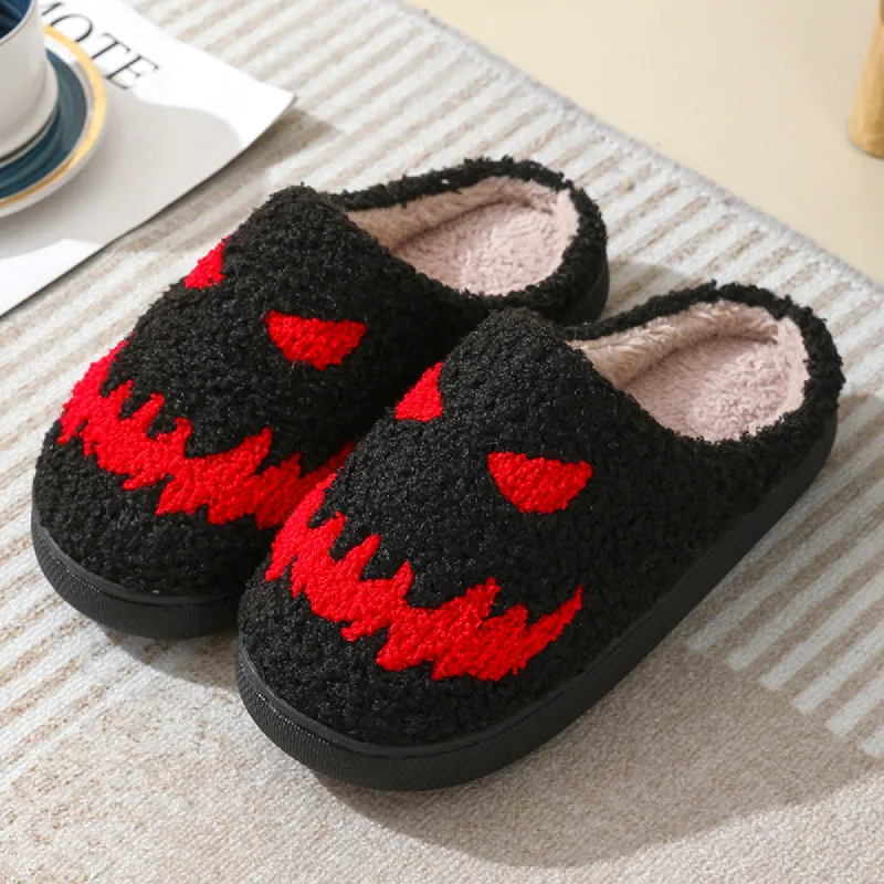 Halloween Skull Cartoon Print Slippers Warm Winter Slippers For Men Women Couple Home Shoes Indoor Cotton Slippers sold by Cloud Walker Slippers
