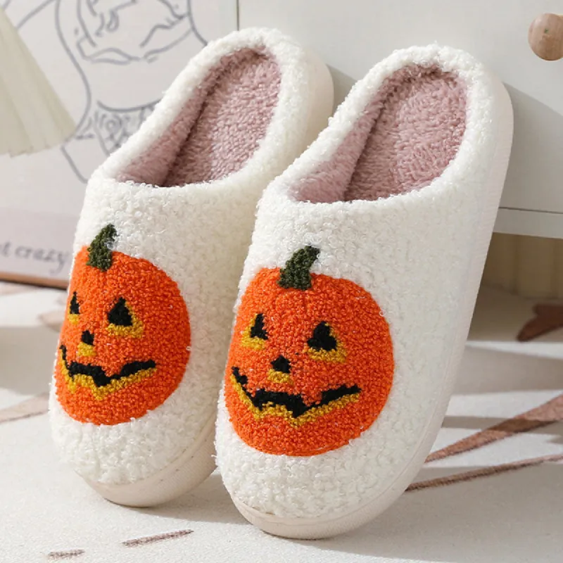 Halloween Pumpkin Cartoon Slippers Warm Winter Slippers Men And Women Couples Indoor House Shoes sold by Cloud Walker Slippers