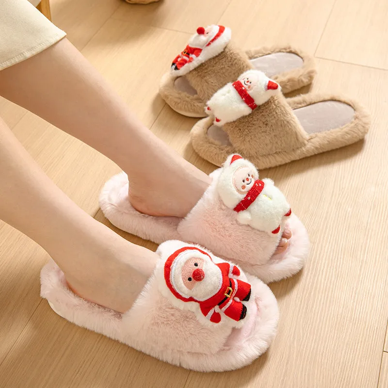 Christmas Shoes Ins Santa Claus Open-toe Cotton Slippers Winter Home Indoor Floor Plush Warm Furry Slippers Women sold by Cloud Walker Slippers product image thumbnail 2