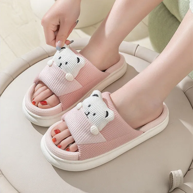 Cute Cartoon Bear Slippers Spring And Autumn Fashion Thick-soled Mute Linen Slipper Women's House Shoes sold by Cloud Walker Slippers product image thumbnail 3