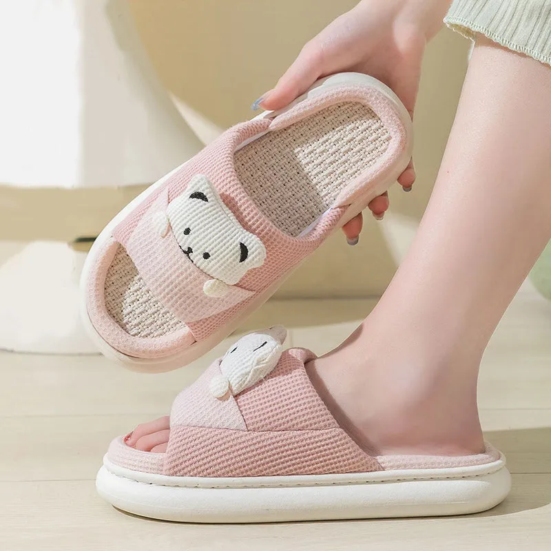 Cute Cartoon Bear Slippers Spring And Autumn Fashion Thick-soled Mute Linen Slipper Women's House Shoes sold by Cloud Walker Slippers product image thumbnail 2