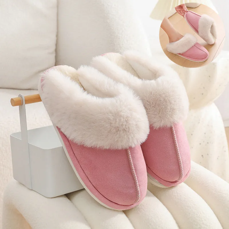 Winter Warm Plush Home Slippers Indoor Fur Slippers Women Soft Lined Cotton Shoes Comfy Non-Slip Bedroom Fuzzy House Shoes Women Couple sold by Cloud Walker Slippers
