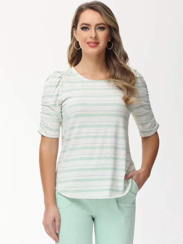 Stripe Ruched Sleeve Top made by Daily Thread