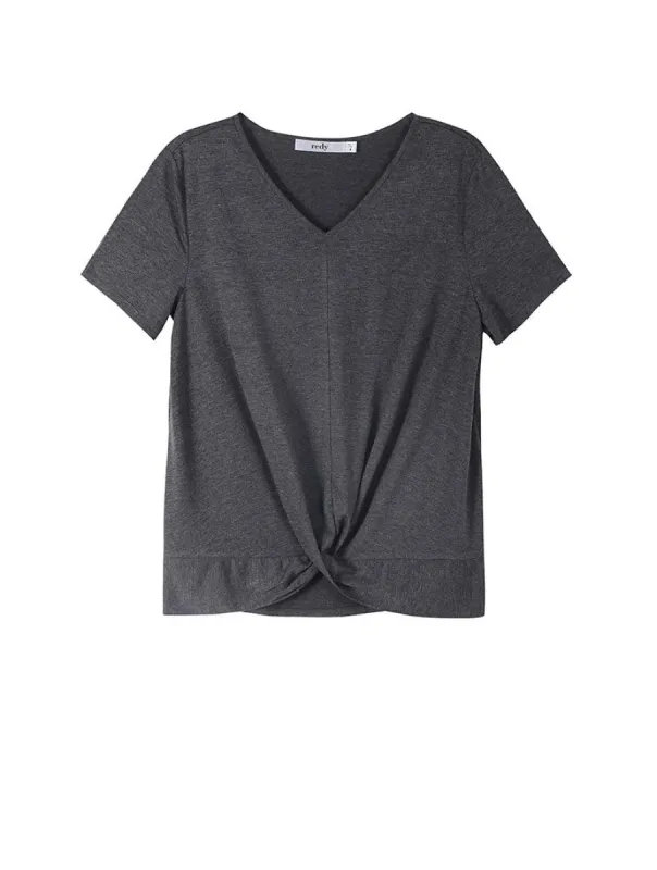 Twist Hem V-Neck Tee made by Daily Thread