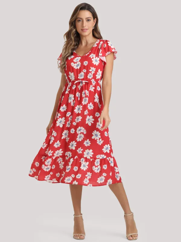 Floral Flutter Sleeve Midi Dress sold by Daily Thread
