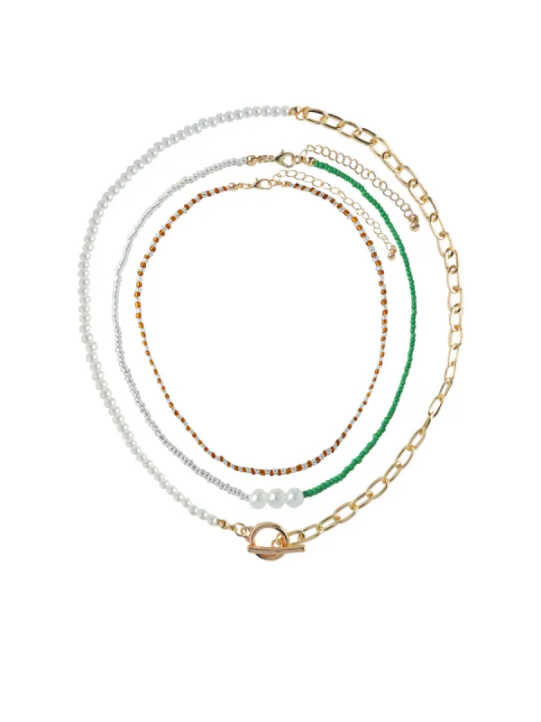 Colorful Beaded and Link Chain Layering Necklace Set sold by Daily Thread