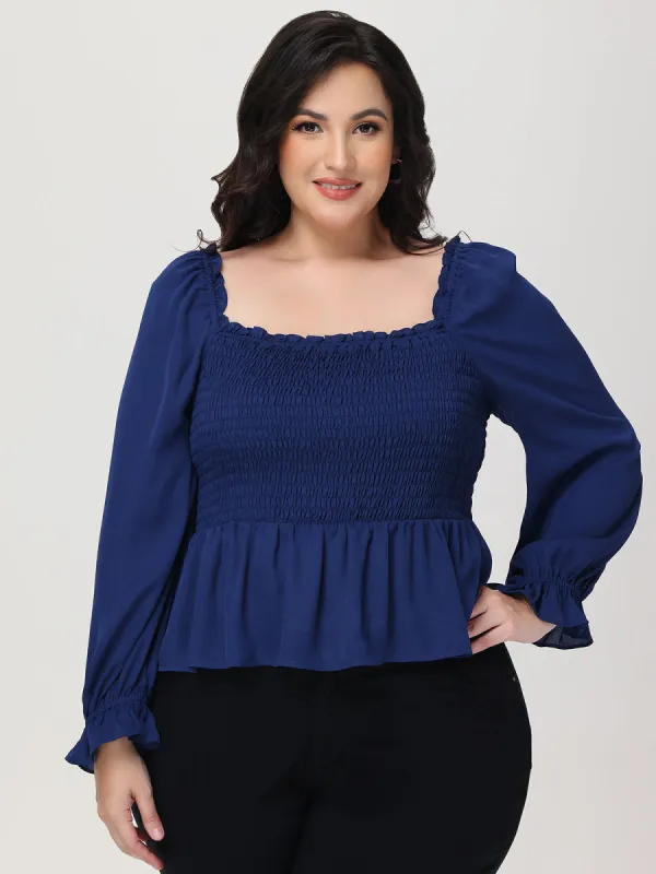 Plus Smocked Peplum Blouse sold by Daily Thread
