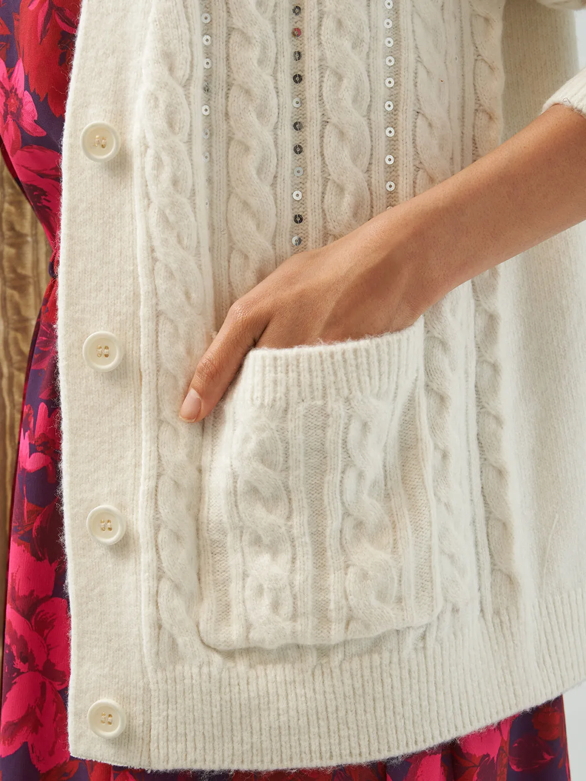 Sequin Cable Cardigan sold by Daily Thread product image thumbnail 4