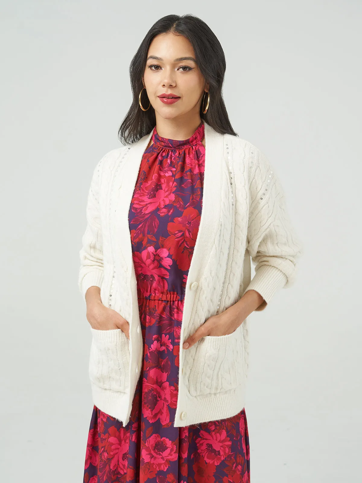 Sequin Cable Cardigan sold by Daily Thread