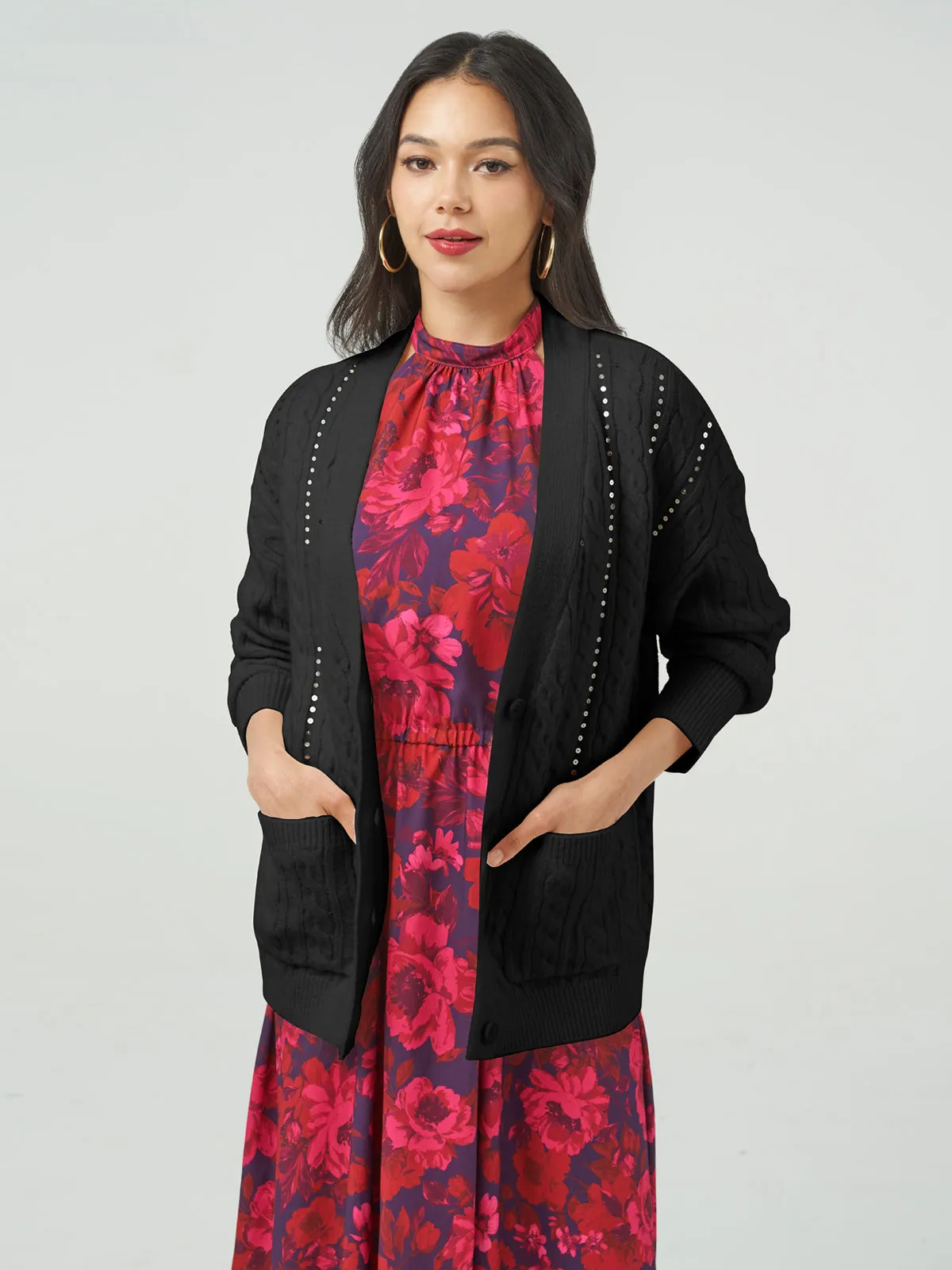 Sequin Cable Cardigan sold by Daily Thread product image thumbnail 5