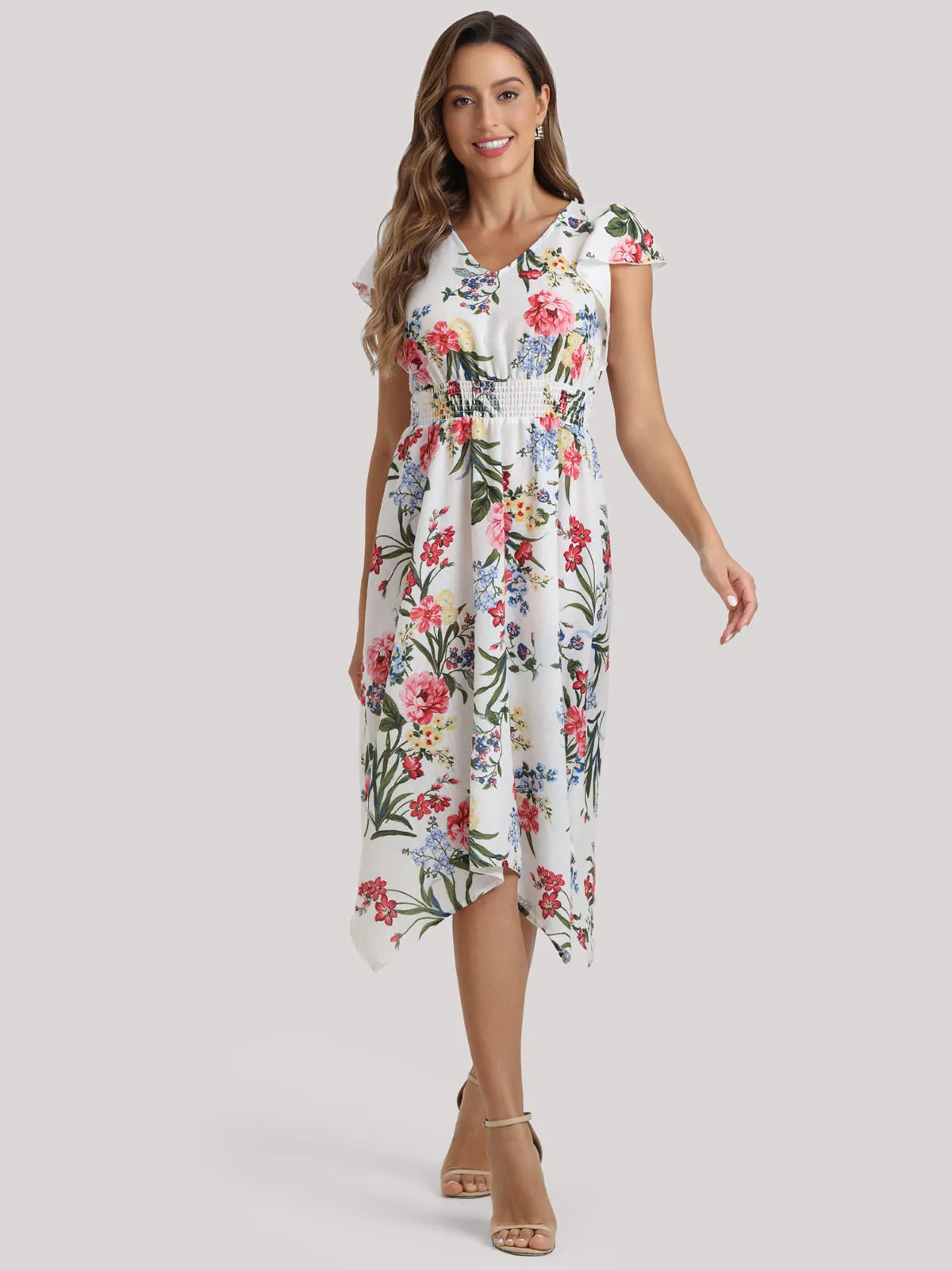 Floral Flutter Sleeve Maxi Dress sold by Daily Thread