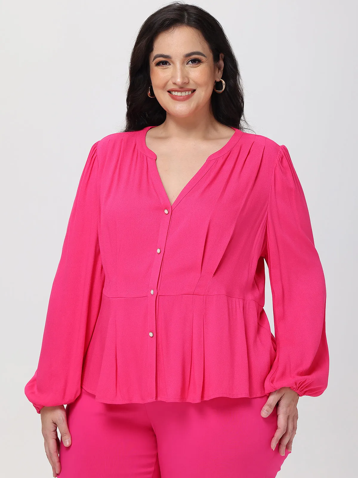 Plus Puff Sleeve Split Neck Blouse sold by Daily Thread product image thumbnail 5