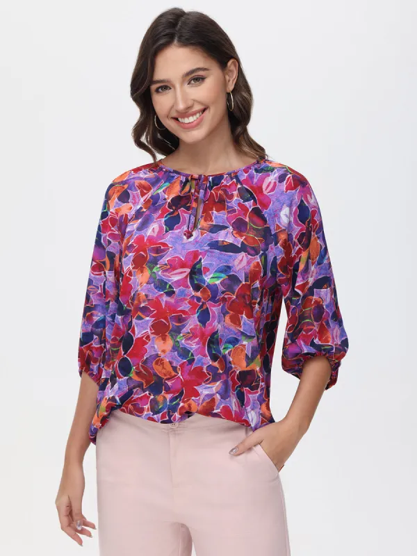 Floral Tie Neck Blouse sold by Daily Thread