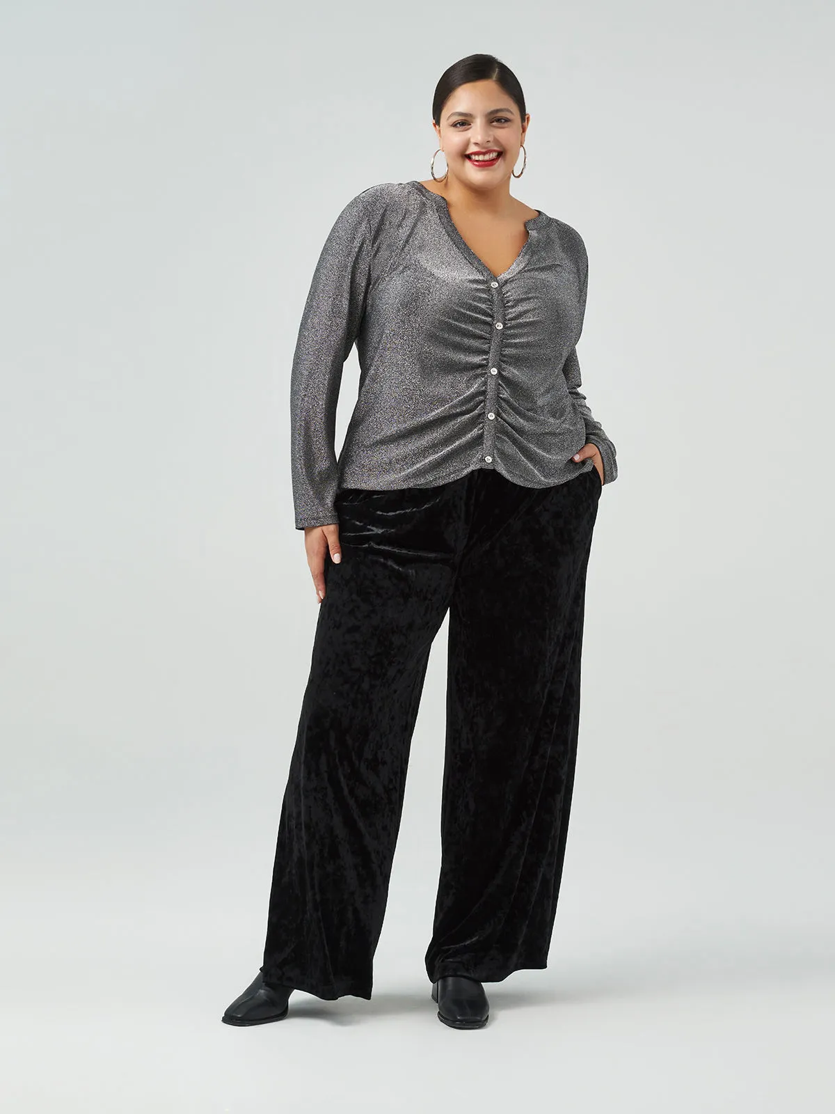 Plus Mid-Rise Relaxed Velvet Pants sold by Daily Thread