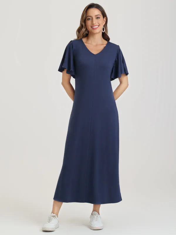 Ruffle Slit Shoulder Midi Dress sold by Daily Thread