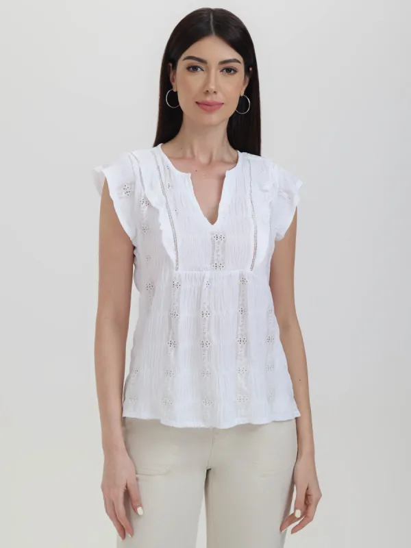 Pointelle Flutter Sleeve Top sold by Daily Thread