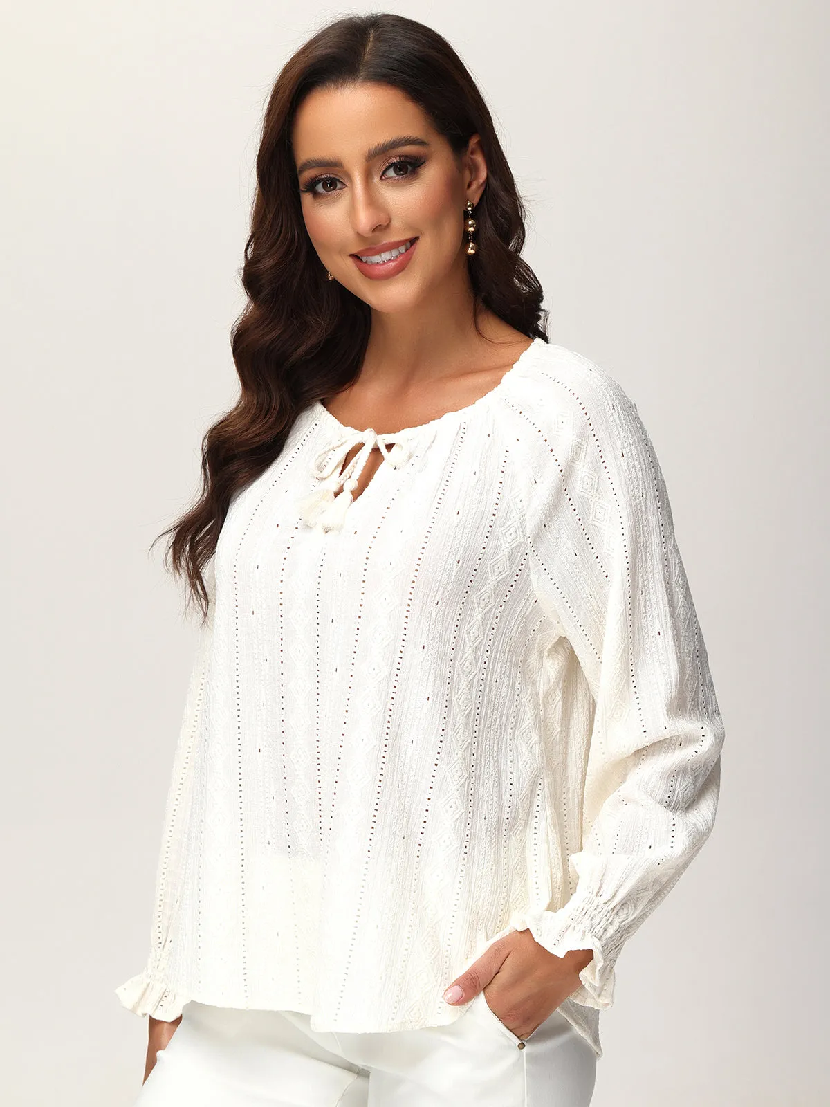 Tie Neck Ruffle Cuff Long Sleeve Top sold by Daily Thread product image thumbnail 3