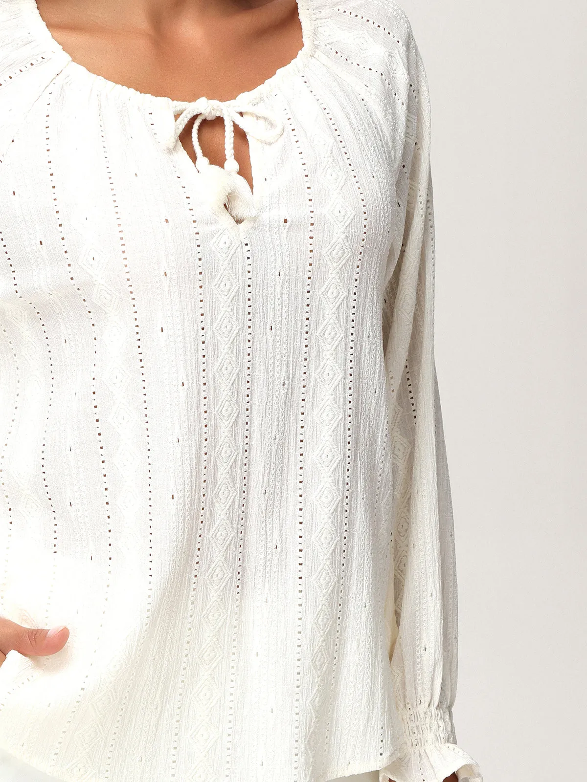 Tie Neck Ruffle Cuff Long Sleeve Top sold by Daily Thread product image thumbnail 5