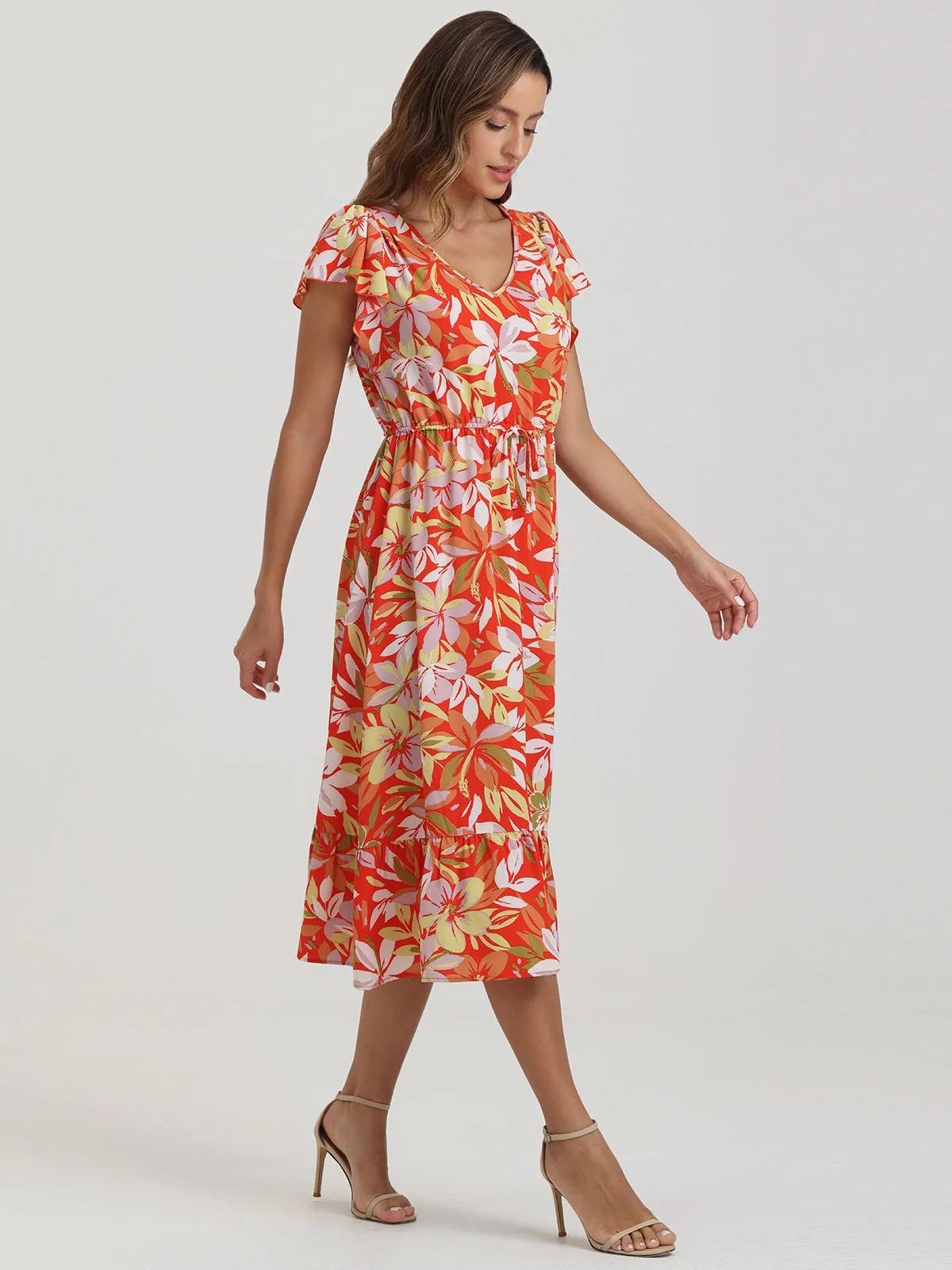 Floral Flutter Sleeve Midi Dress sold by Daily Thread product image thumbnail 3