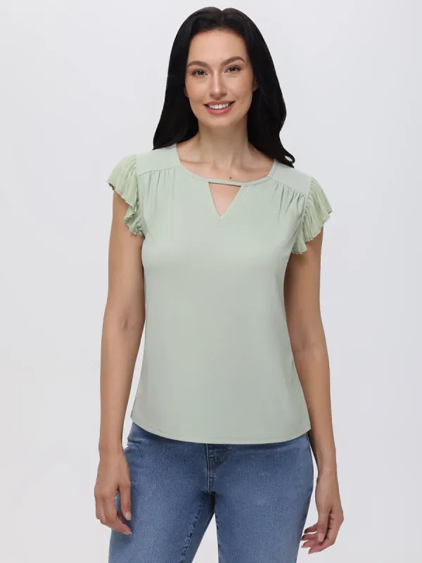 Keyhole Neck Flutter Sleeve Top sold by Daily Thread