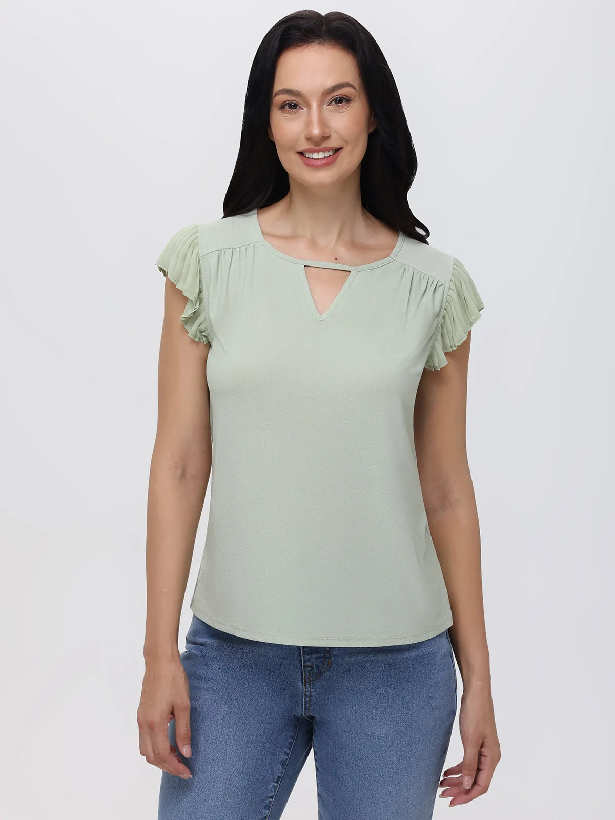 Keyhole Neck Flutter Sleeve Cool Top sold by Daily Thread product image thumbnail 2