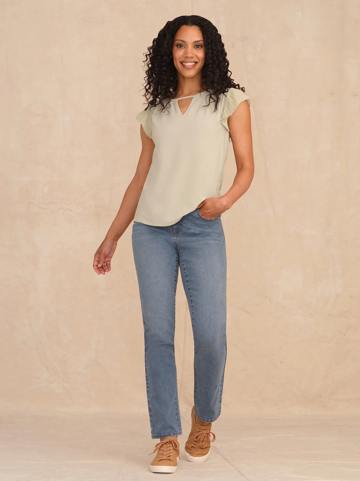 Keyhole Neck Flutter Sleeve Cool Top sold by Daily Thread