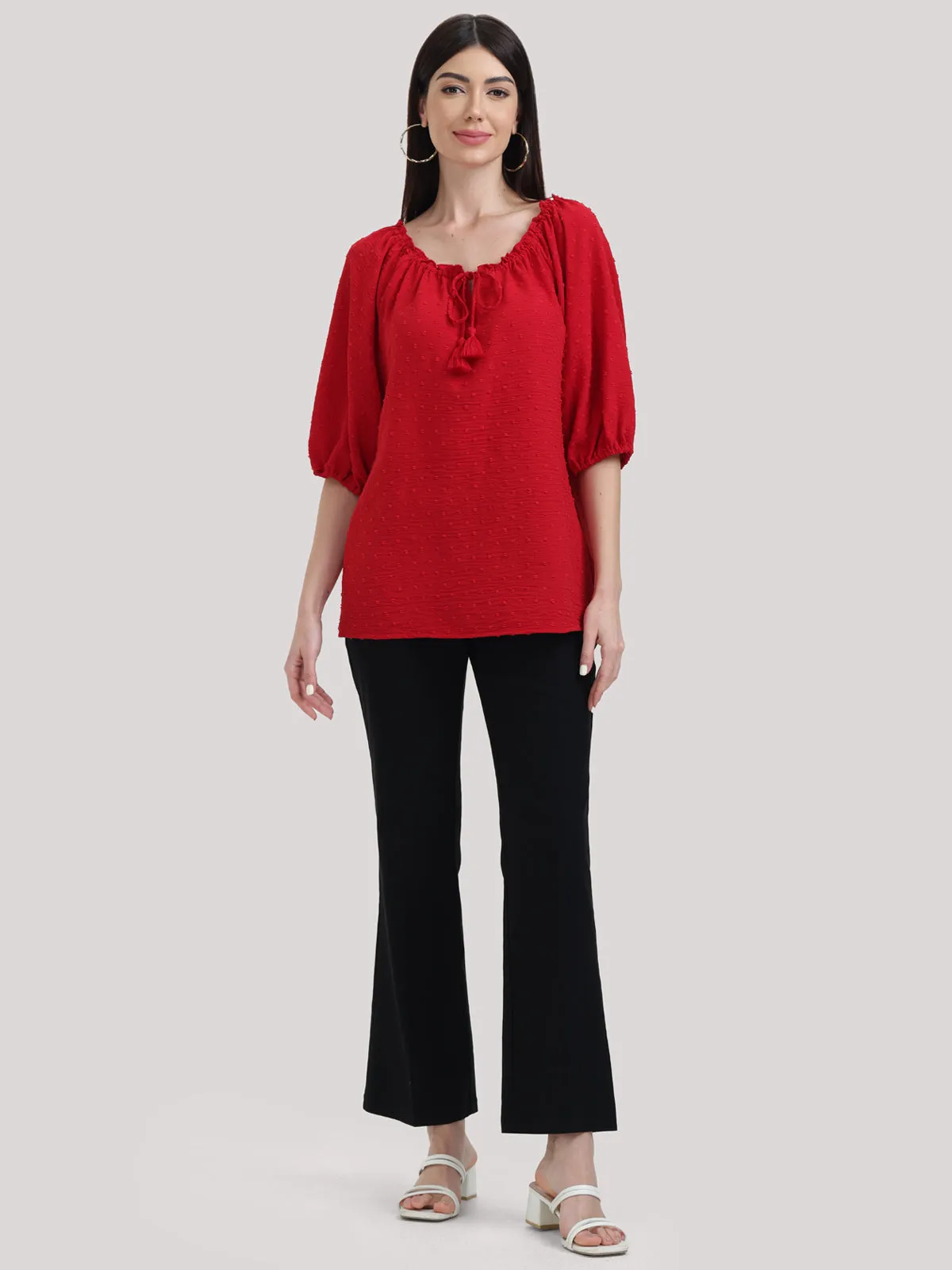 Jacquard Tie Neck Ruffle Top sold by Daily Thread product image thumbnail 5