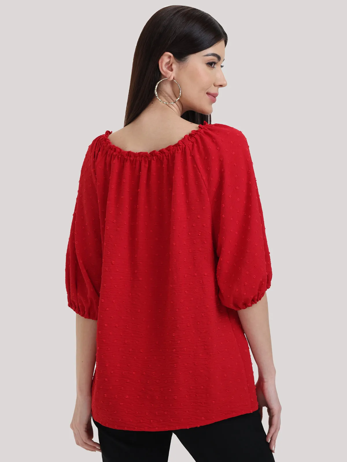 Jacquard Tie Neck Ruffle Top sold by Daily Thread product image thumbnail 4