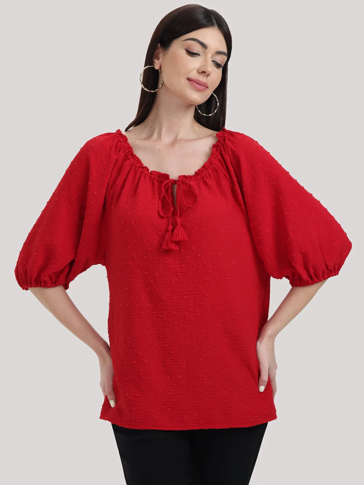 Jacquard Tie Neck Ruffle Top sold by Daily Thread product image thumbnail 2