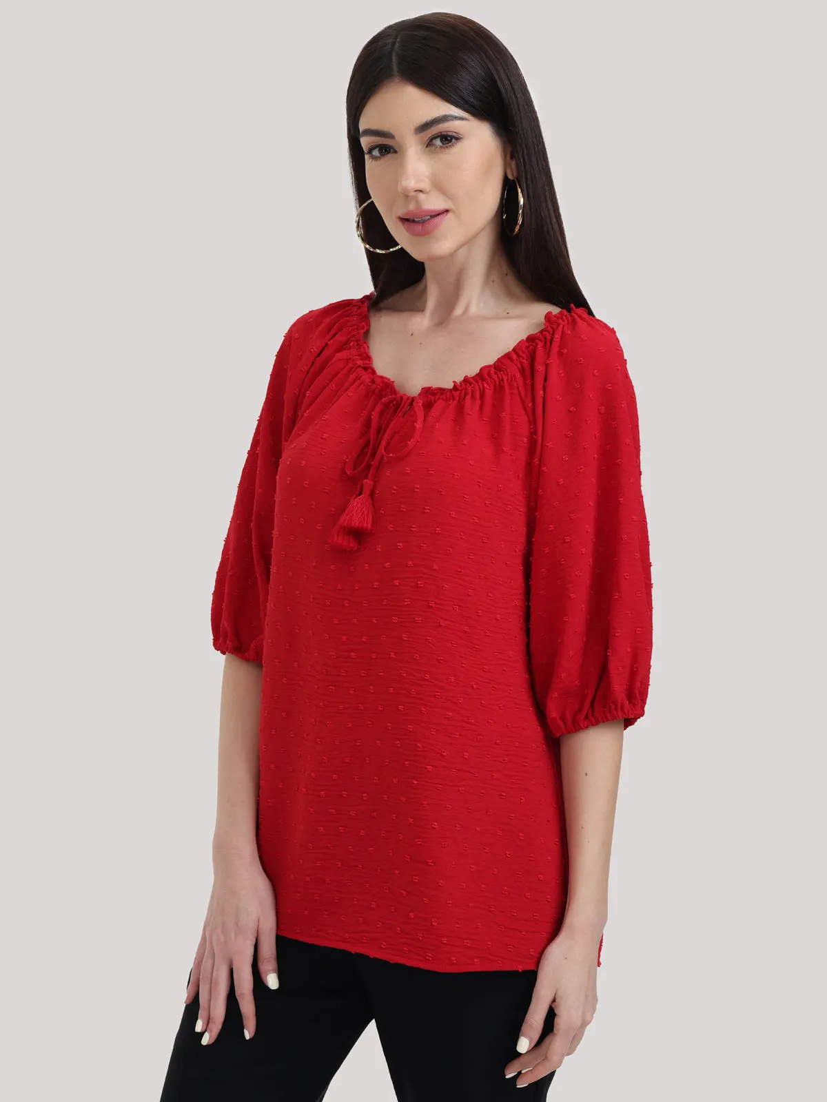 Jacquard Tie Neck Ruffle Top sold by Daily Thread product image thumbnail 3