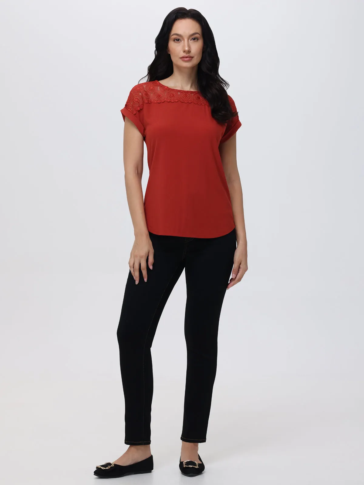 Lace Panel Rolled Cuff Top sold by Daily Thread product image thumbnail 5