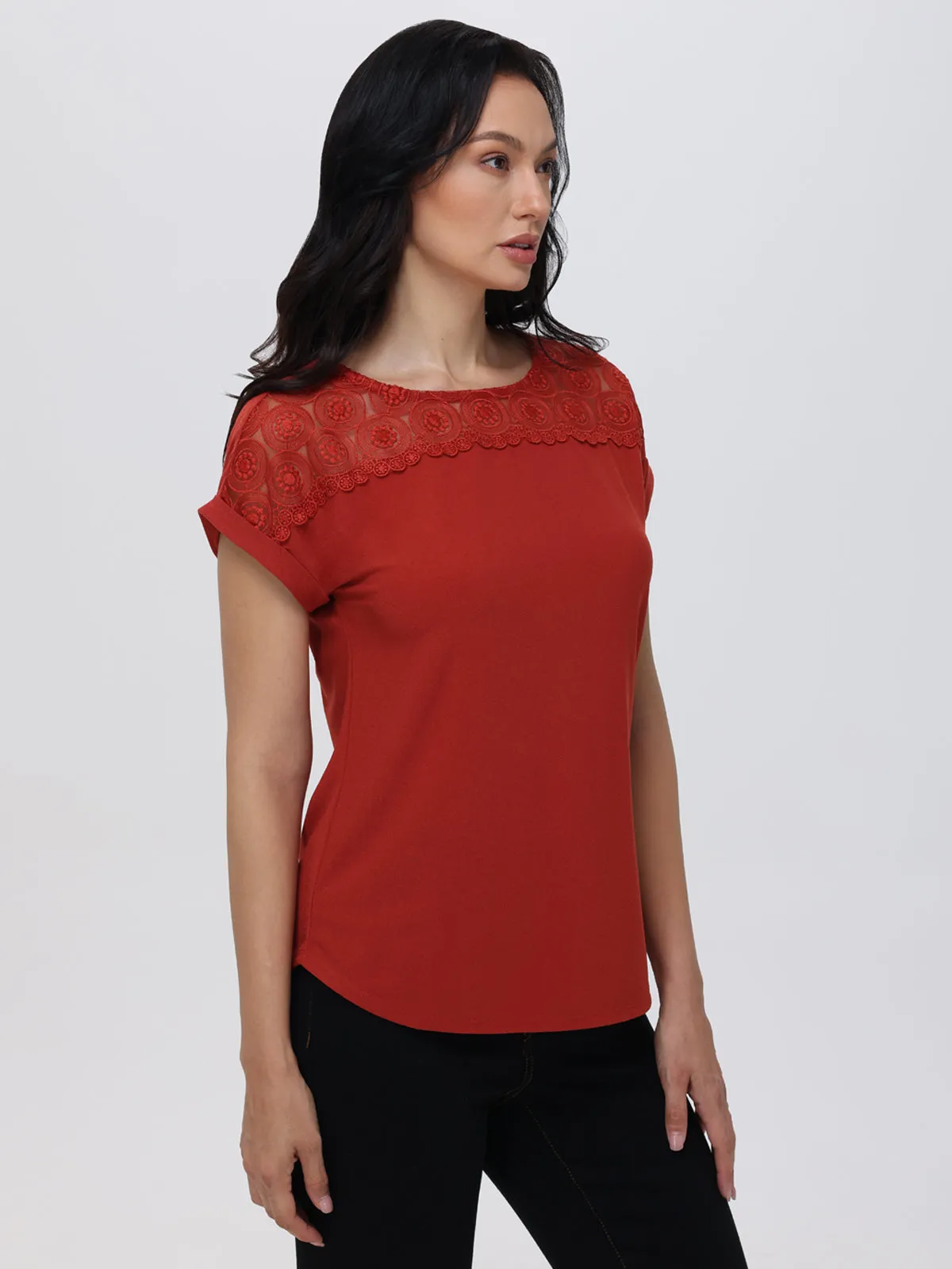 Lace Panel Rolled Cuff Top sold by Daily Thread product image thumbnail 2